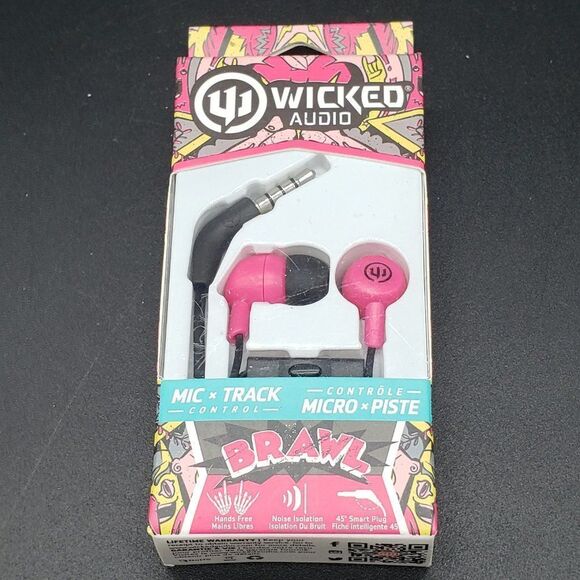 Wicked Audio Brawl WI1355 Pink Punch Headphones with Microphone - Picture 2 of 7